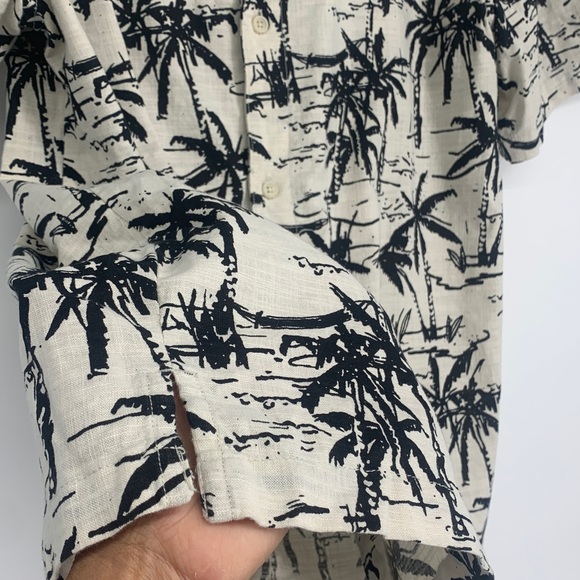Sz xl 18/20 husky Men's Tropical Palm Print Shirt - Black and Cream vacation top - Picture 5 of 13